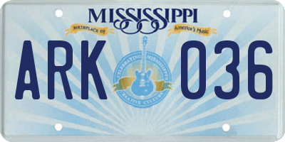 MS license plate ARK036