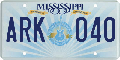 MS license plate ARK040