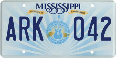 MS license plate ARK042