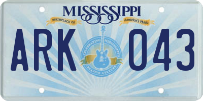 MS license plate ARK043