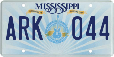 MS license plate ARK044
