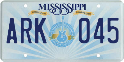 MS license plate ARK045
