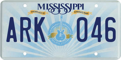 MS license plate ARK046