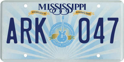MS license plate ARK047