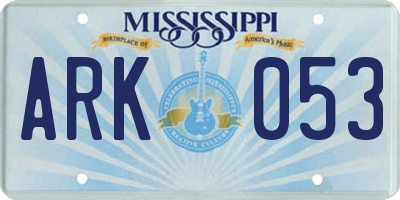 MS license plate ARK053