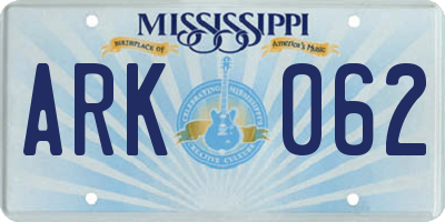 MS license plate ARK062