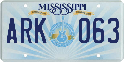 MS license plate ARK063
