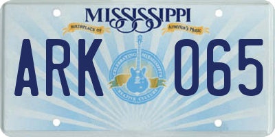 MS license plate ARK065