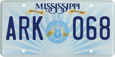MS license plate ARK068