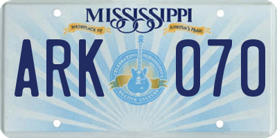 MS license plate ARK070