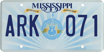 MS license plate ARK071