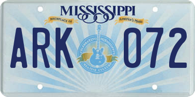 MS license plate ARK072