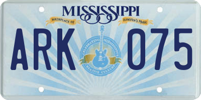 MS license plate ARK075