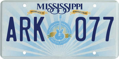 MS license plate ARK077