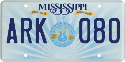 MS license plate ARK080