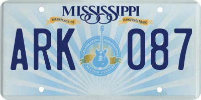 MS license plate ARK087