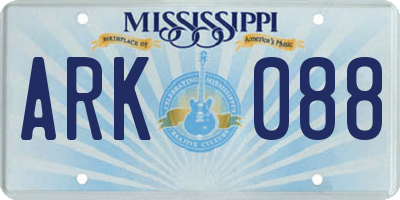 MS license plate ARK088