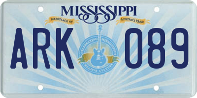 MS license plate ARK089