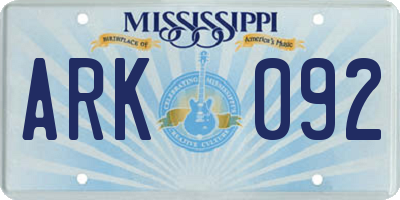 MS license plate ARK092