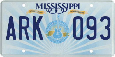 MS license plate ARK093