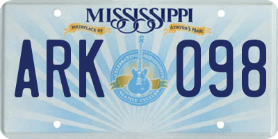 MS license plate ARK098