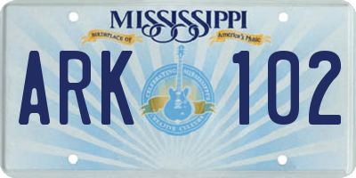MS license plate ARK102