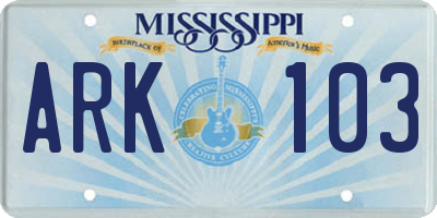 MS license plate ARK103