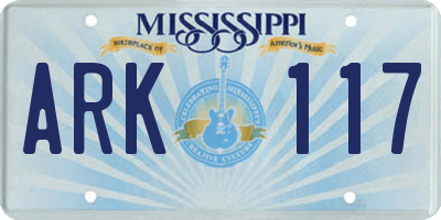 MS license plate ARK117