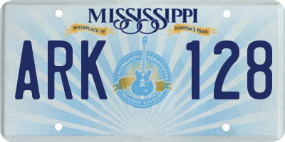 MS license plate ARK128