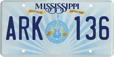 MS license plate ARK136