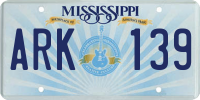 MS license plate ARK139