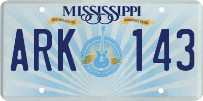 MS license plate ARK143