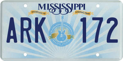 MS license plate ARK172