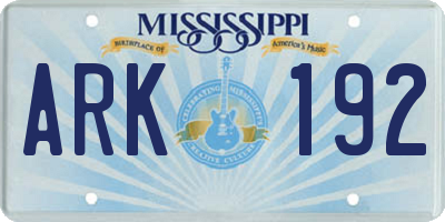 MS license plate ARK192
