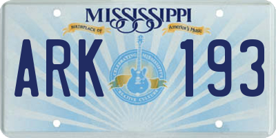 MS license plate ARK193