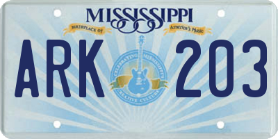 MS license plate ARK203