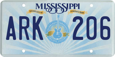 MS license plate ARK206