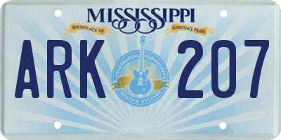 MS license plate ARK207