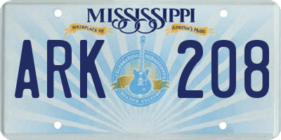 MS license plate ARK208