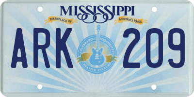 MS license plate ARK209