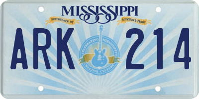 MS license plate ARK214