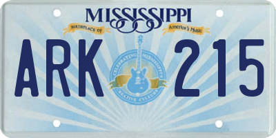 MS license plate ARK215