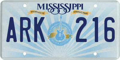 MS license plate ARK216