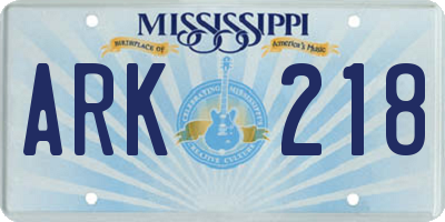 MS license plate ARK218