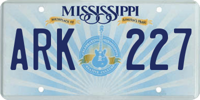 MS license plate ARK227