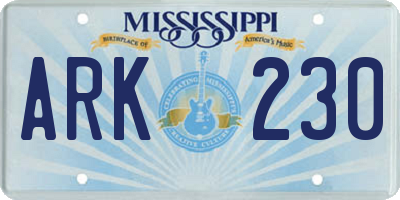 MS license plate ARK230