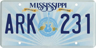 MS license plate ARK231