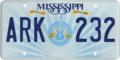 MS license plate ARK232