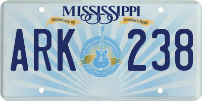 MS license plate ARK238