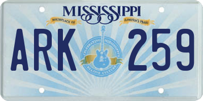 MS license plate ARK259